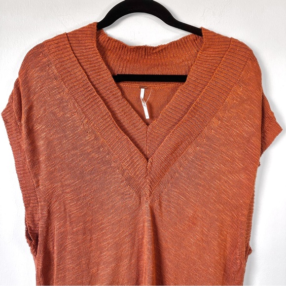 Free People Hannah Vest Oversize Slouchy Layer Tunic Top Burnt Orange NWOT Sz L - Picture 5 of 13
